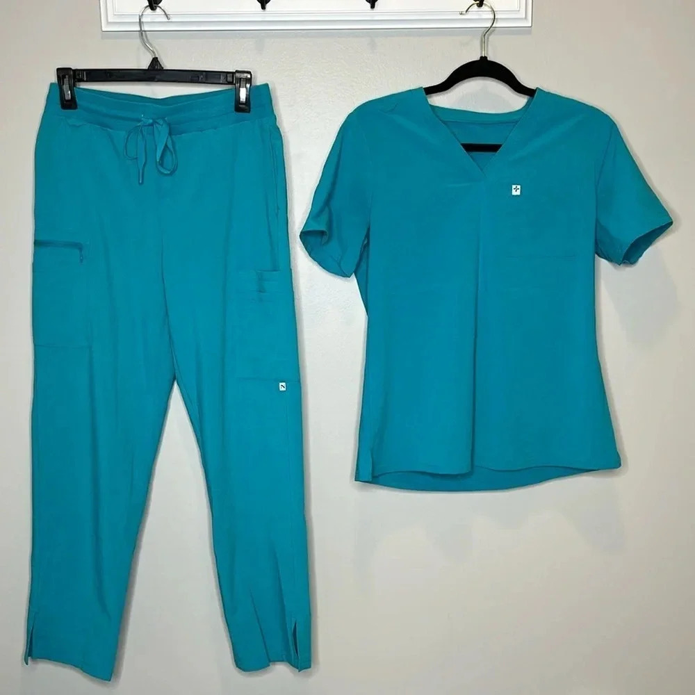 Care and Wear Women's Teal Scrub Set Flexible Material and Lots of Pockets